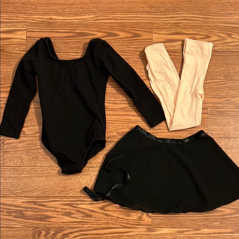 Stelle Toddler Dance Bundle - Black Leotard, Tie-Skirt with Pink Tights - 4T